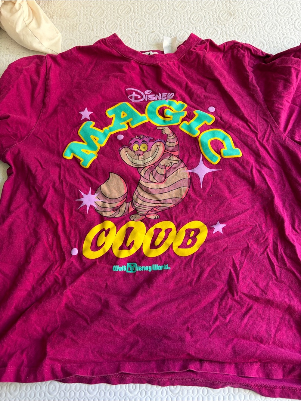 Disney Short Sleeve T-Shirt in Bright Magenta with Cheshire Cat Graphic